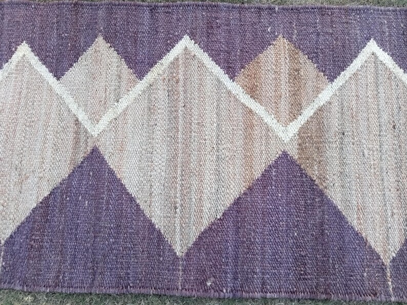 Handwoven Hemp Jute Kilim Runner Rug, Geometric Diamond Pattern Rug ...