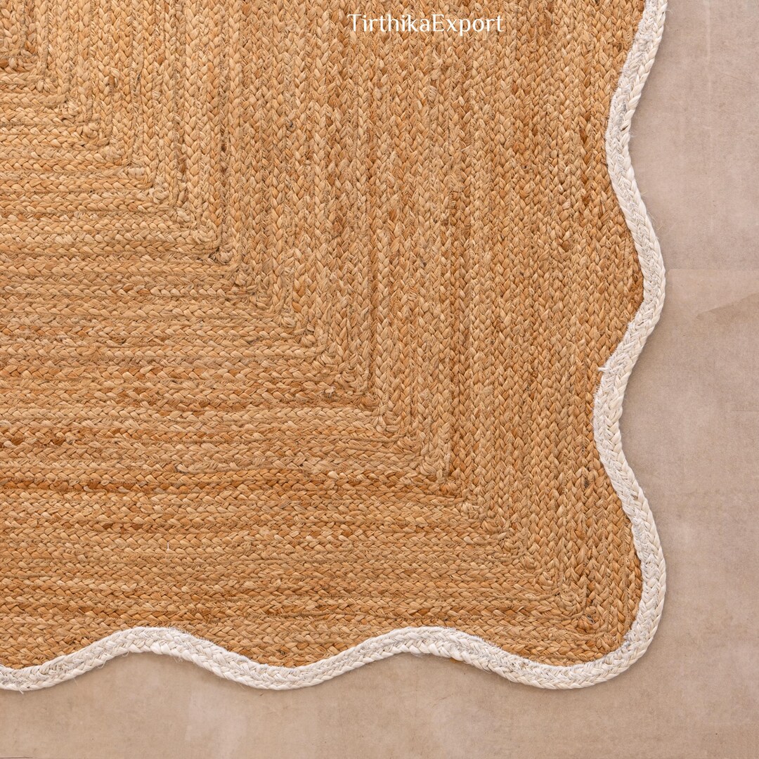 Wave Edge Rug Scalloped Jute Rug - Handcrafted Natural Fiber Area Rug, Wavy Edge ...
