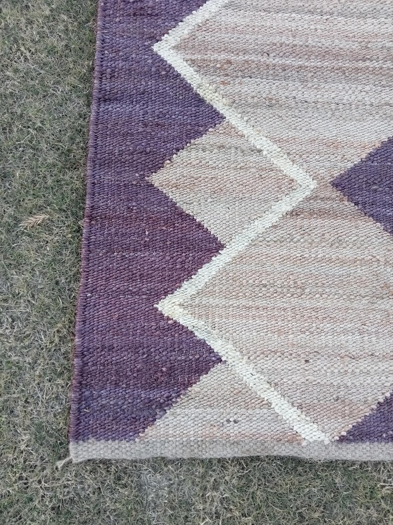 Handwoven Hemp Jute Kilim Runner Rug, Geometric Diamond Pattern Rug ...