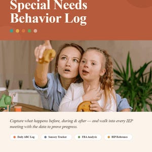 Beteendelogg för barn med särskilda behov | ABC-beteendespårare för lärare och assistenter | Dataanteckningsbok för IEP för specialpedagogik | Sensorisk logg