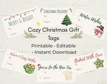 Cozy Christmas Gift Tags | Printable Holiday Tags (Canva Editable)