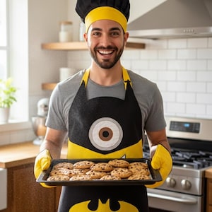 Ensemble Petit Cuisinier Minion – Toque Et Tablier – Taille Enfant 3-8 Ans – Licence Officielle