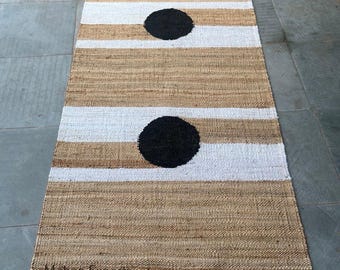 Hemp Jute Area Rug, Natural Boho Decor, Handcrafted Natural Fiber Rug, Rustic Room Living Carpet, Handwoven Floor Rug For Boho Or Minimalist