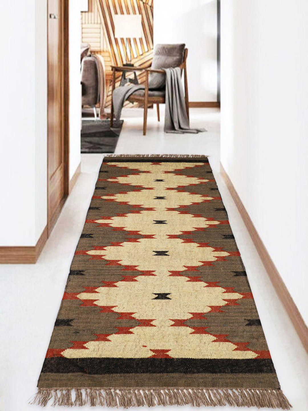 Wool Jute Runner, Handwoven Hallway Kilim Runner Rugs, Boho Home Decor ...