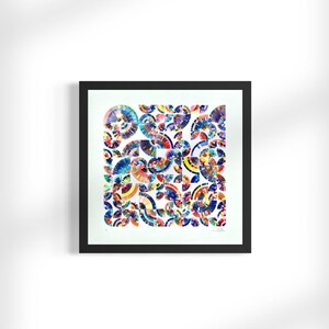 Original Pen Plotter Art | Cobalt Fractured Grid Ink Drawing (12x12 in)