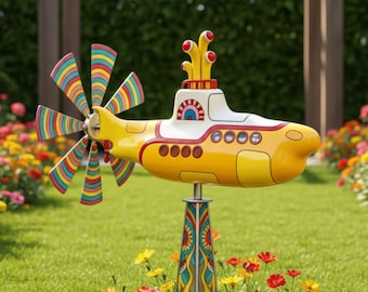 Retro U-Boot Windspiel, bunte kinetische Metall Gartenkunst, 60er Jahre inspiriert Whirligig
