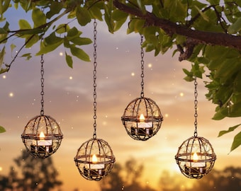 Lanterne globe suspendue - Cage suspendue en résine rustique, guirlande lumineuse d'extérieur vintage