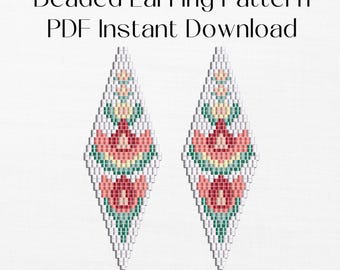 Floral 2 drop brick stitch pattern for beaded earrings
