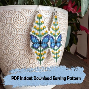 Wzór koralikowy z motywem motyla w kolorze niebieskim do kolczyków z koralików – wzór ściegu peyote o nieparzystej liczbie koralików