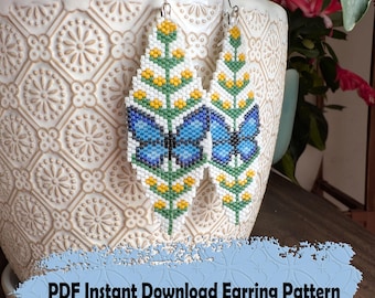Blue butterfly beading pattern for beaded earrings- Odd count Peyote stitch pattern