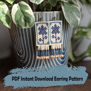 Patrón de pendientes de cuentas florales: Punto cuadrado azul (patrón PDF)