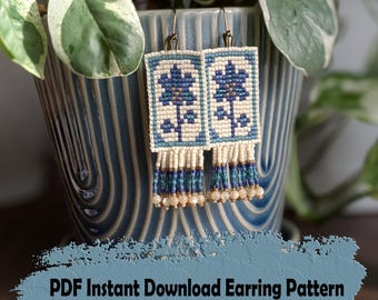 Floral Beaded Earring Pattern: Blue Square Stitch (PDF Pattern)