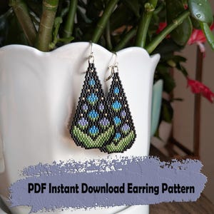 Patrón de pendientes con cuentas florales - Patrón de cuentas de punto ladrillo