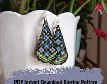 Floral beaded earring pattern - Brick stitch beading pattern