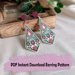 Persian-Inspired Beaded Earrings Pattern (PDF Pattern) 2 Drop Brick Stitch