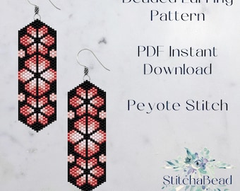 Floral beading pattern for beaded earrings- Odd count Peyote stitch pattern