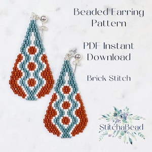 Padrão de brinco retrô com miçangas - Ponto tijolo, 2 gotas