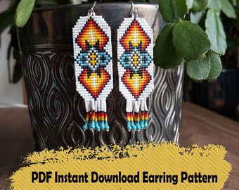 Beaded earring pattern with fringe: Square Stitch (PDF Pattern)