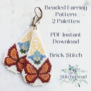 Patrón de pendientes de cuentas de mariposa - Punto ladrillo 2 gotas