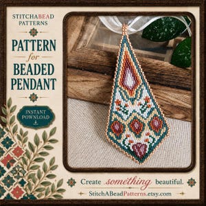 Persian-Inspired Brick Stitch Beaded Pendant Pattern | PDF Bead Weaving Tutorial | DIY Seed Bead Necklace