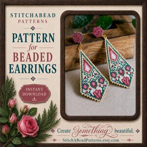 Persian-Inspired Beaded Earrings Pattern (PDF Pattern) 2 Drop Brick Stitch