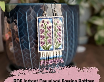 Purple Iris Beaded Earring Pattern: Square Stitch (PDF Pattern)