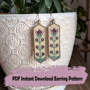 Modello per orecchini con perline floreali: punto peyote viola (modello PDF)