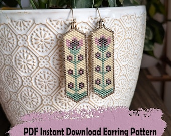 Floral Beaded Earring Pattern: Purple Peyote Stitch (PDF Pattern)