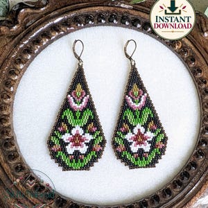 Floral Beaded Earrings Pattern – Brick Stitch Teardrop Earrings, Digital Download