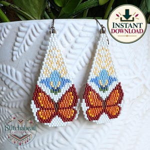 2-Drop Brick Stitch Butterfly Floral Earring Pattern | Miyuki Delica Beads (PDF Download)