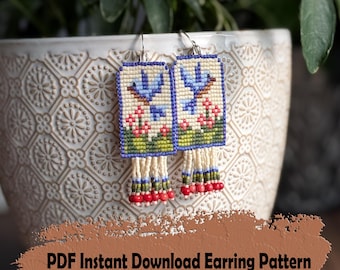 Blue Bird Beaded Earring Pattern: Square Stitch (PDF Pattern)