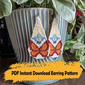 蝶のビーズイヤリングのパターン - ブリックステッチ2ドロップ