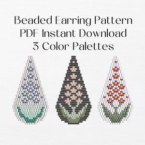 Tiny flower 2 drop brick stitch pattern for beaded earrings-3 color palettes in one