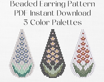 Tiny flower 2 drop brick stitch pattern for beaded earrings-3 color palettes in one