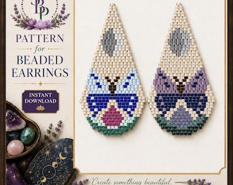 2 Drop Brick Stitch Butterfly Earrings Pattern | Miyuki Delica Beading (PDF Download)