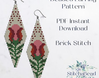 Floral beaded earring pattern - Brick stitch beading pattern