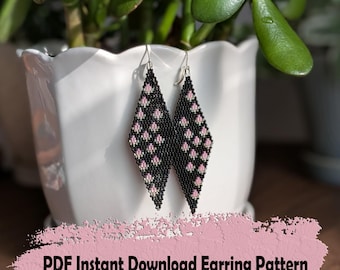 2 drop brick stitch pattern for beaded earrings Pink and green little flowers
