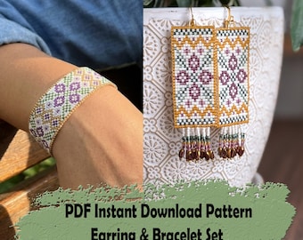 Matching Set Beaded Bracelet and Earrings Pattern: Loom/Square Stitch (PDF Pattern)