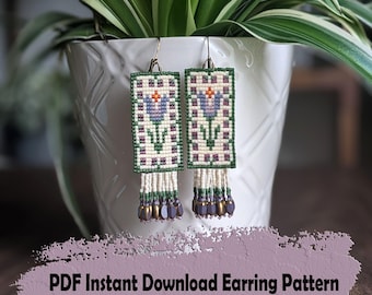 Purple Tulip Beaded Earring Pattern: Square Stitch (PDF Pattern)