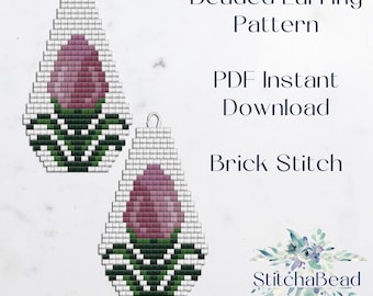 Pink floral beaded earring pattern 2 drop brick stitch beading pattern