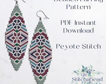 Pink and blue beading pattern for beaded earrings- Odd count Peyote stitch pattern
