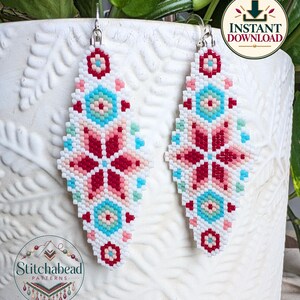 Modèle de boucles d'oreilles en perles en forme d'étoile, motif géométrique au point Peyote (téléchargement PDF)