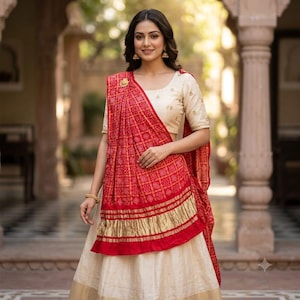 Poly Gazzi Lagdipatta Hand Kadhi Bandhani Concept Dupatta' with Interlocking
