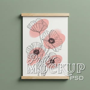 Wooden Poster Hanger Mockup PSD | Vertical Scroll Frame Mock-up | Nursery Wall Art Display | Minimalist Wood Hanging Mock up | Kids Room