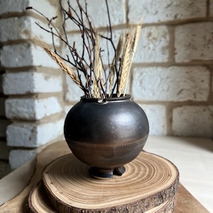 Handmade Ceramic Moon Jar – Matte Bronze Stoneware Vase, Textured Studio Pottery