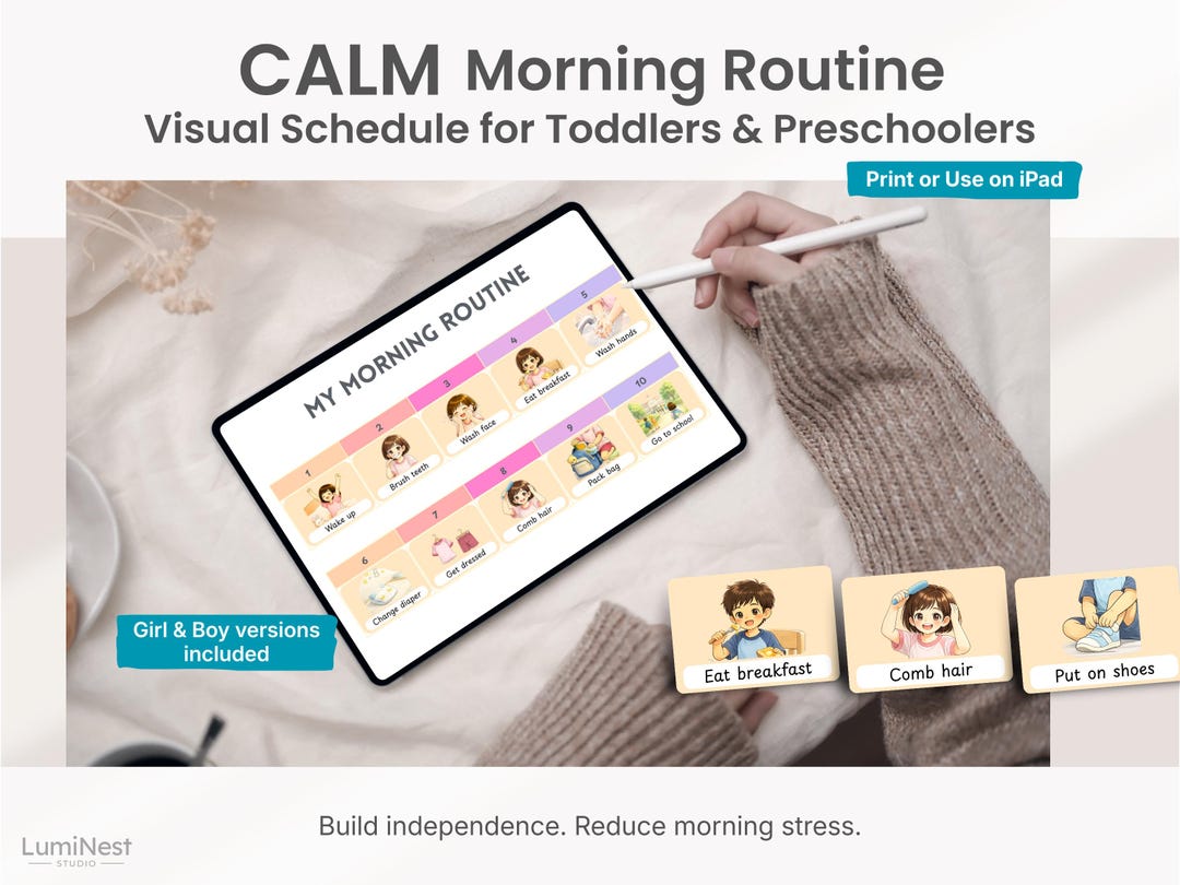 Calm Morning Routine Chart for Kids | Visual Schedule | Toddler ...