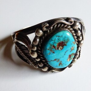 Vintage Sterling Navajo Turquoise Cuff Bracelet 6.25 Inches Pat Platero