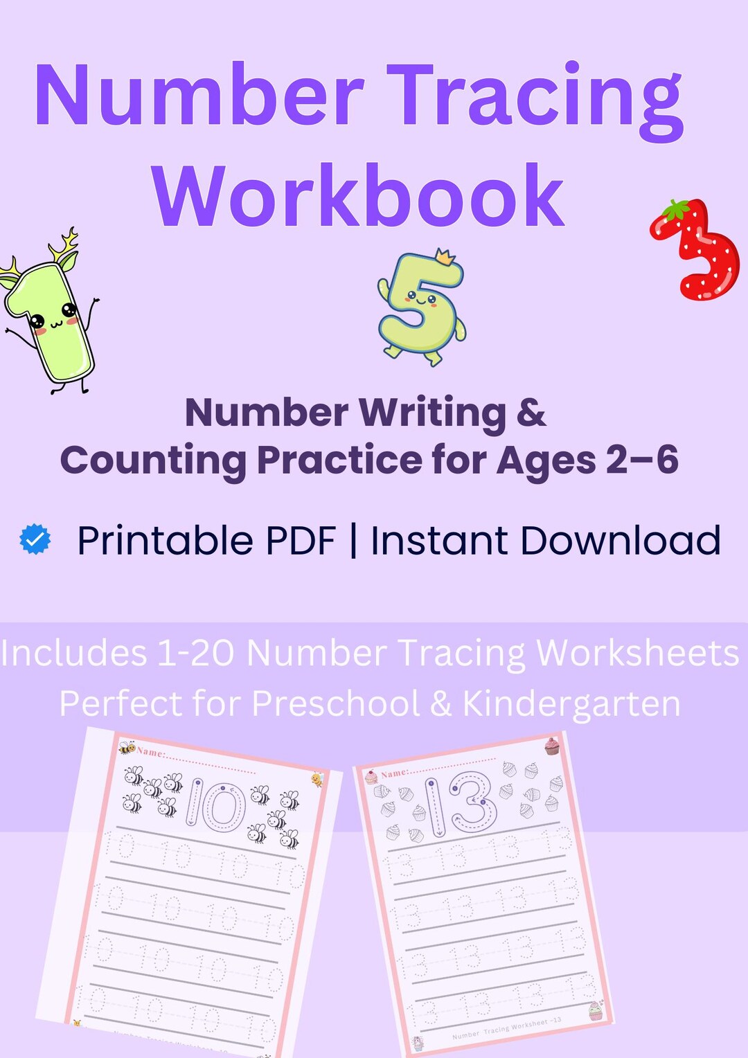 Printable Numbers Writing Guide Number Tracing Worksheets 1–20 | Printable Number Writing Practice for ...