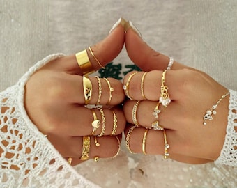 Juego de 21 anillos de oro para mujer, apilables, estilo bohemio minimalista, con capas, ideal como regalo.