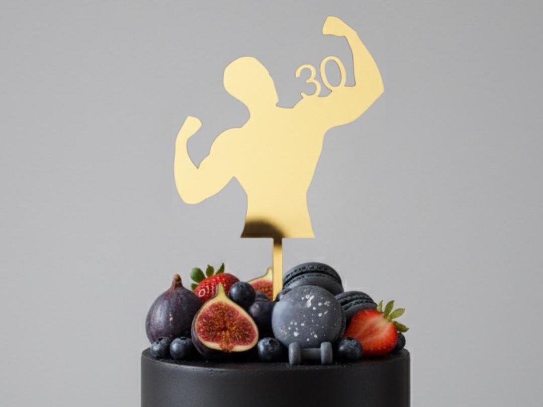 Bodybuilder Cake Topper With Number – Personalized Cake Decoration for ...